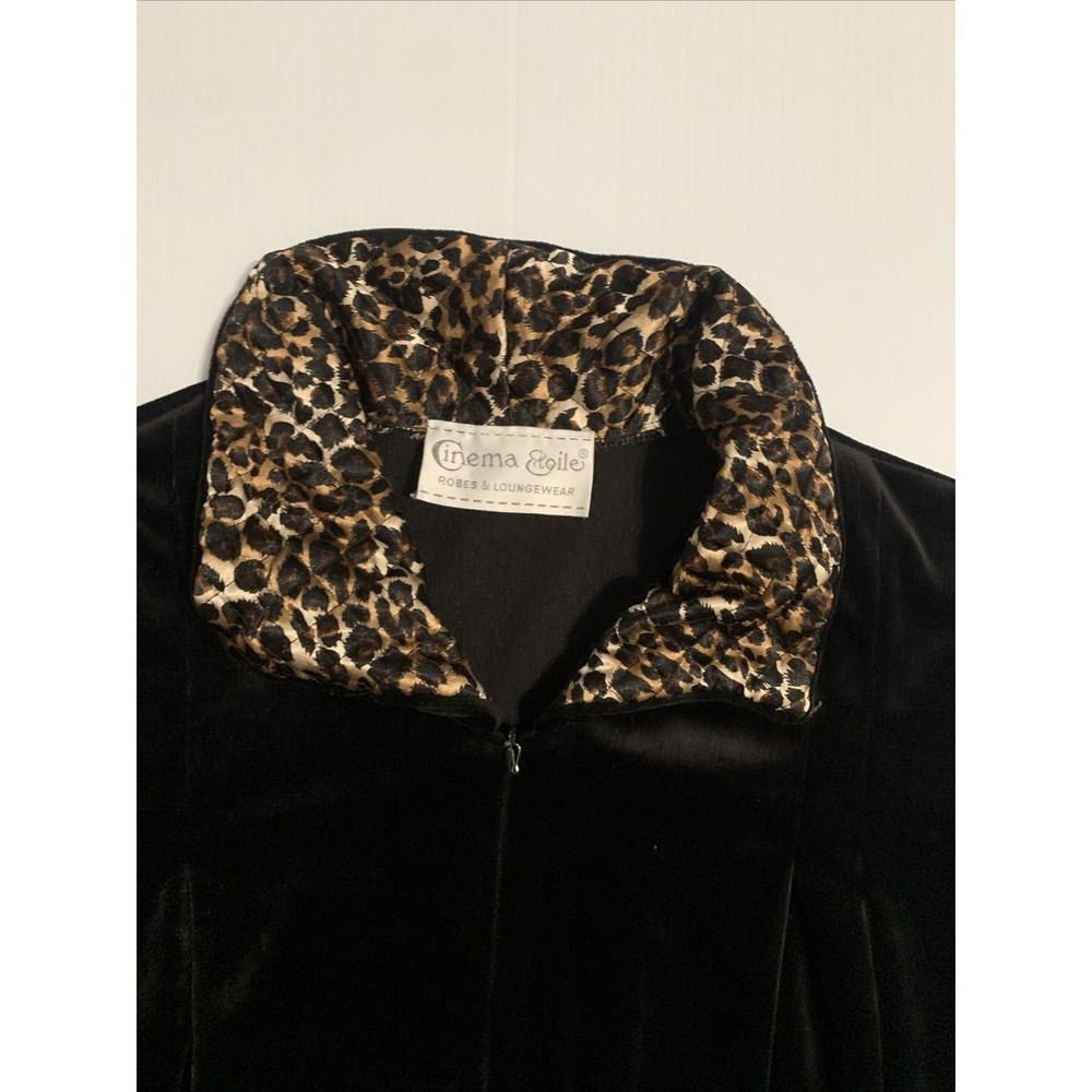 Cinema Etoile Robe Womens 2X Black Animal Print Trim Velvet Velour Maxi Zip - Picture 3 of 14